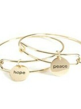 Gold Peace & Hope Charm Bracelets Bangles Set of 2